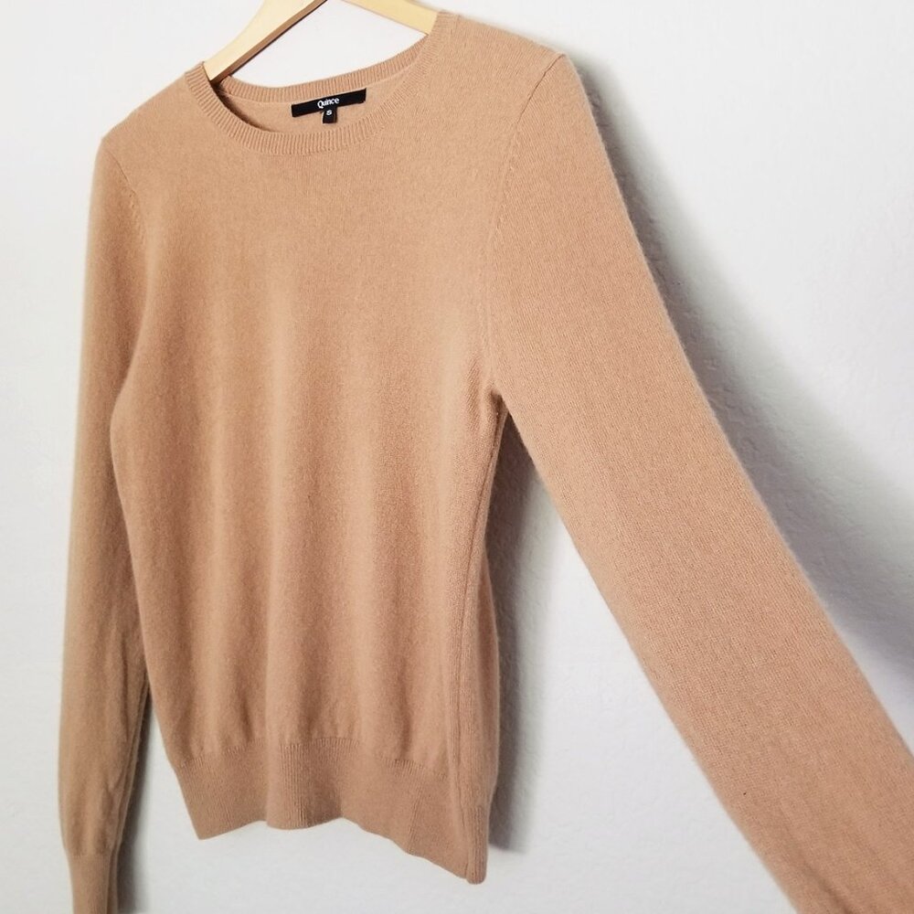Quince 100% Mongolian Cashmere Crewneck Sweater S Camel Tan Soft Cozy $128 Basic - Picture 5 of 14